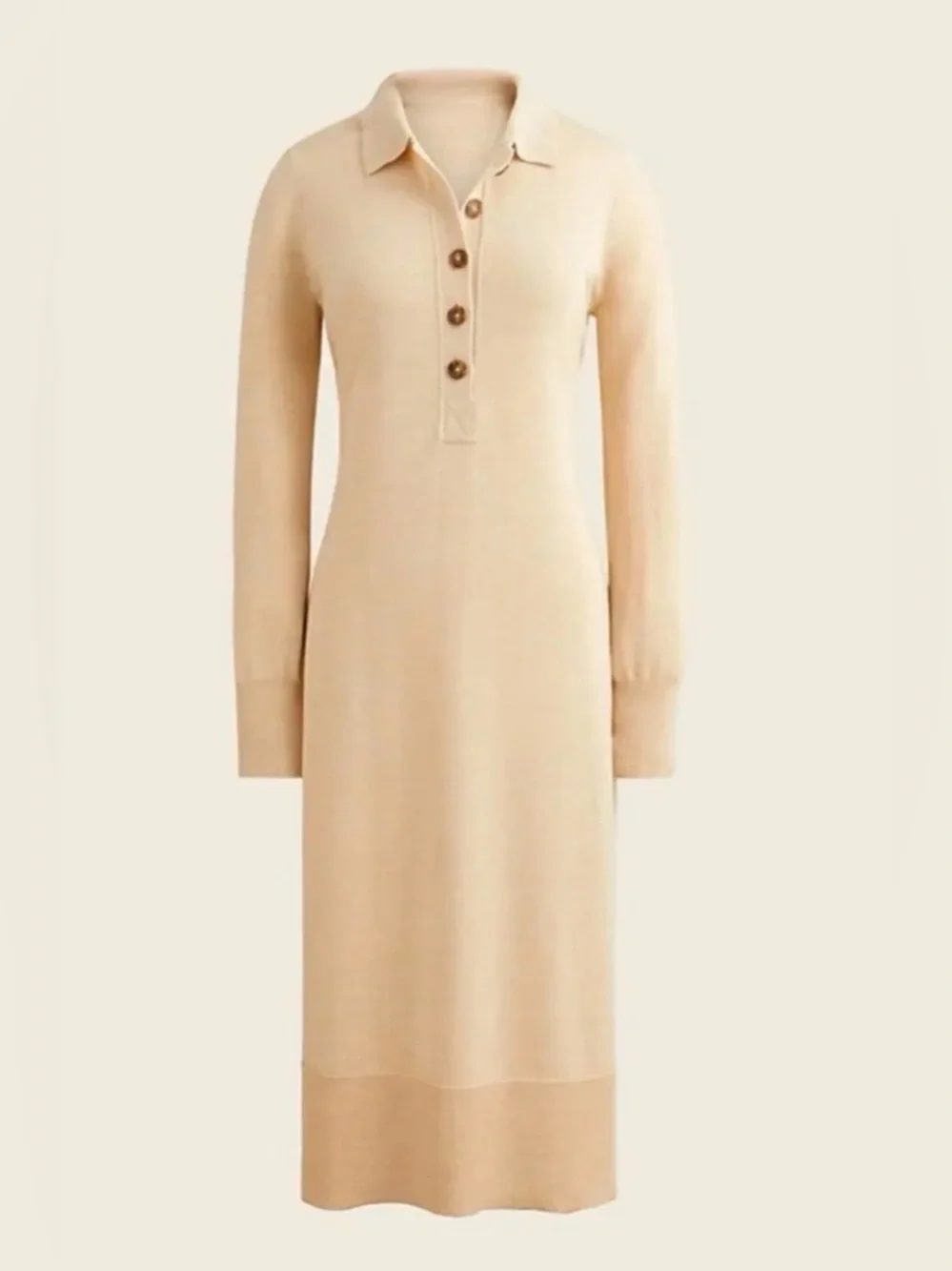 J. Crew Cream Long-Sleeve Polo Knit Dress 100% Merino Wool Comfy Relaxed Fit